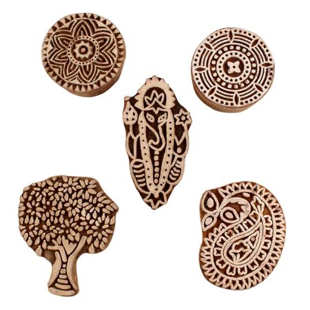 Set of 5 Piece New Mix Wooden Printing Blocks